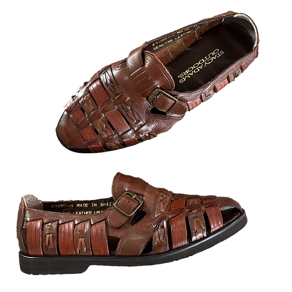 Stacy Adams Brown Leather Woven Fisherman Sandals